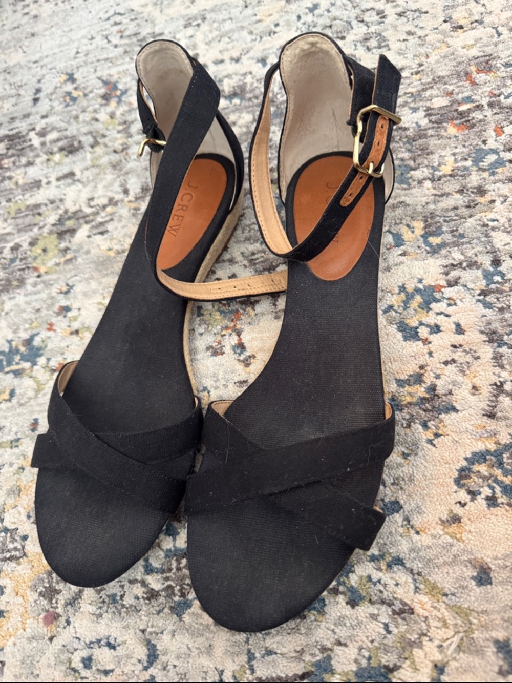 J. Crew Black Canvas Crisscross Ankle-Strap Sandals
